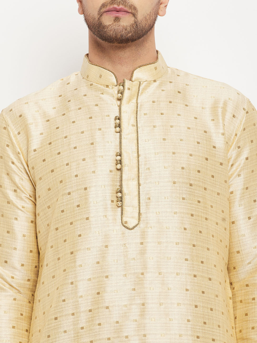 Men's Gold Silk Blend Straight Kurta Pyjama Set