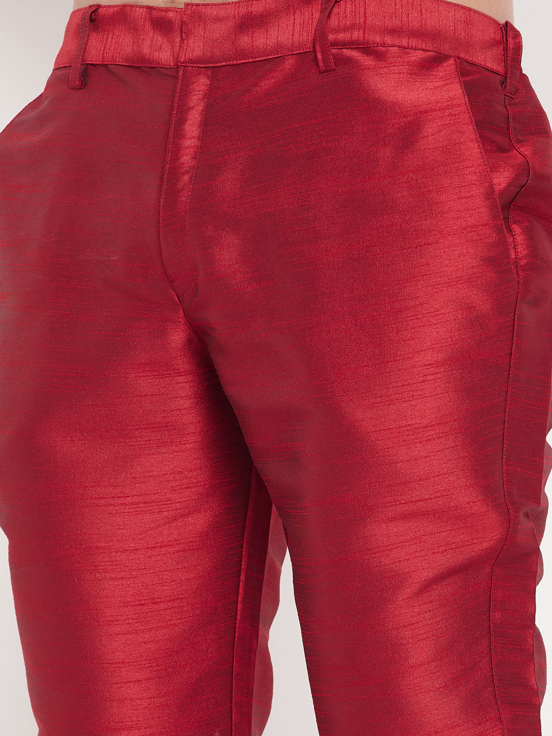 Men's Maroon Silk Blend Straight Kurta Pyjama Set