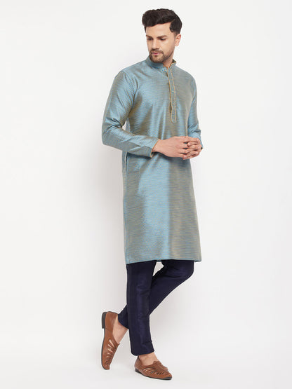 Men's Aqua Silk Blend Straight Kurta Pyjama Set