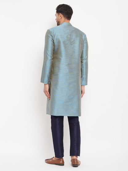 Men's Aqua Silk Blend Straight Kurta Pyjama Set