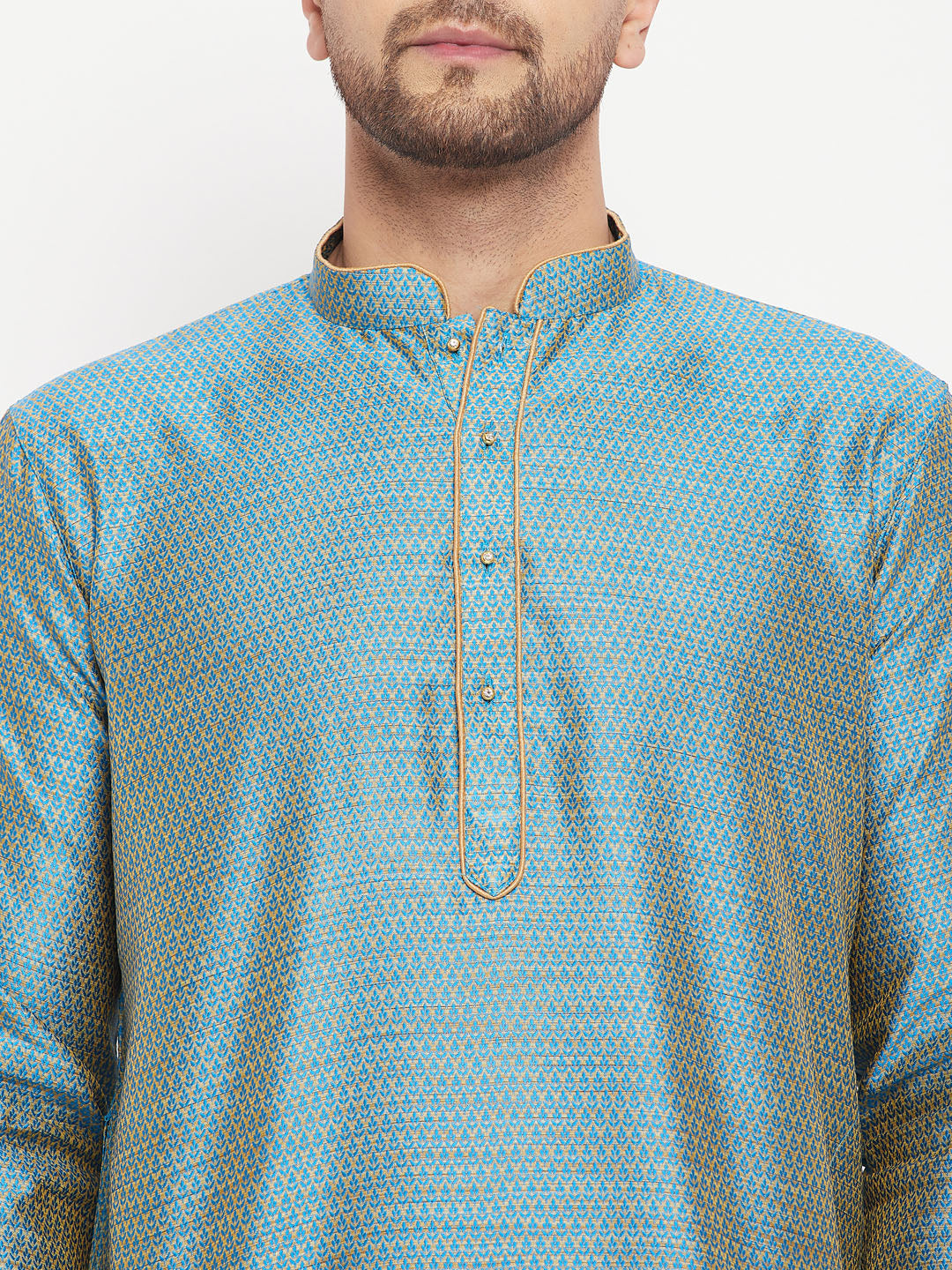 Men's Aqua Silk Blend Straight Kurta Pyjama Set
