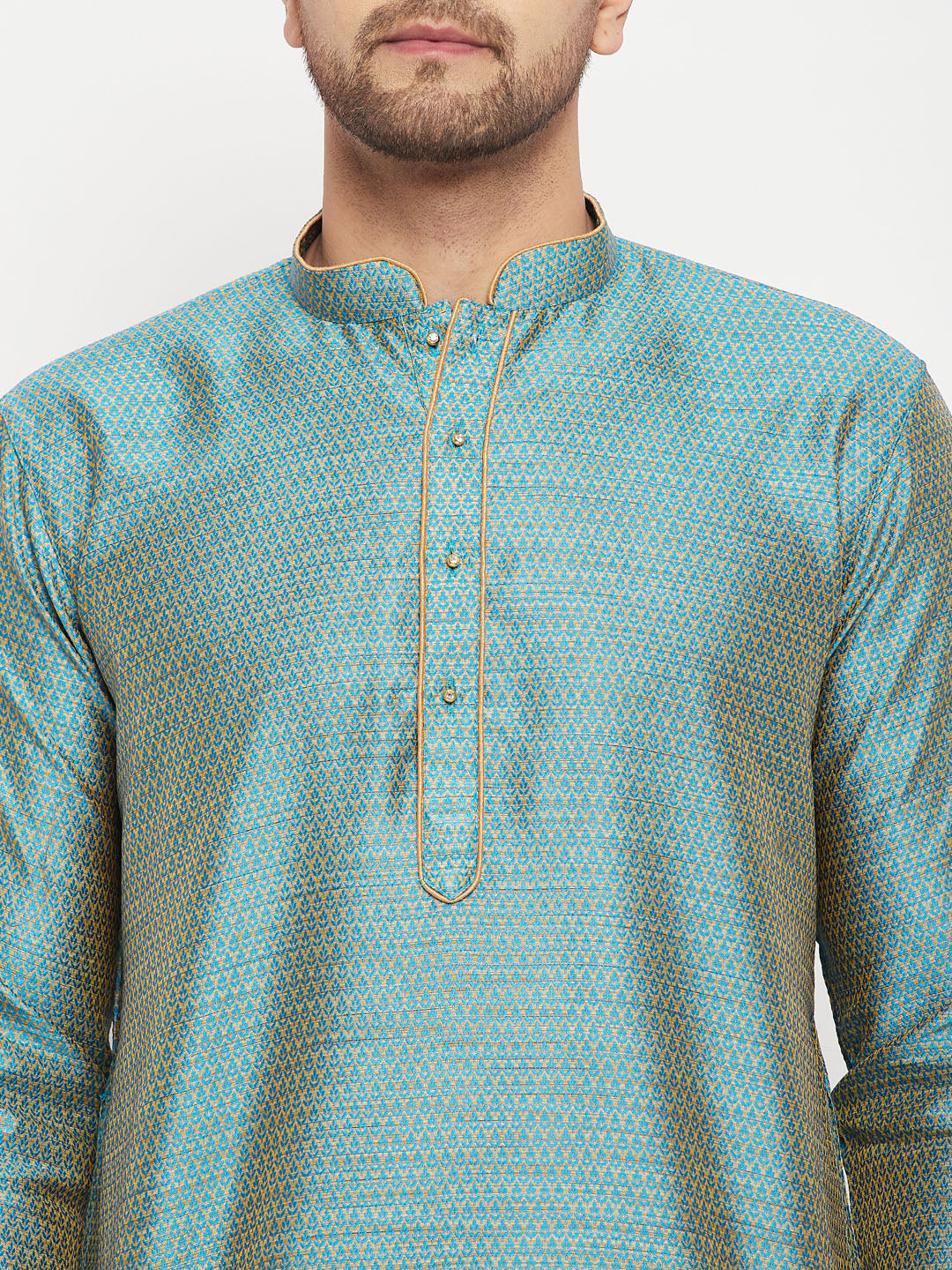 Men's Aqua Silk Blend Straight Kurta Pyjama Set