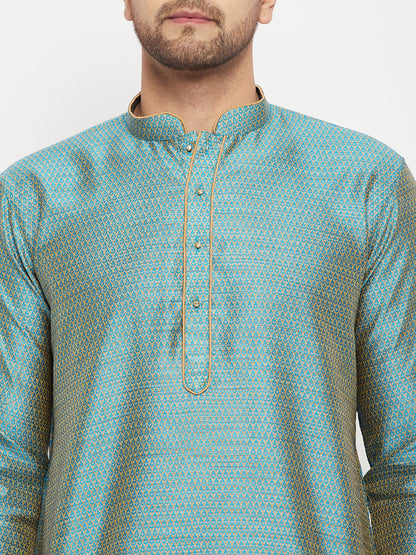 Men's Aqua Silk Blend Straight Kurta Pyjama Set
