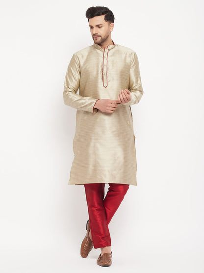 Men's Beige Silk Blend Straight Kurta Pyjama Set