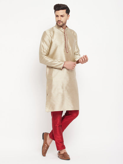 Men's Beige Silk Blend Straight Kurta Pyjama Set