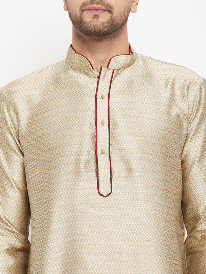 Men's Beige Silk Blend Straight Kurta Pyjama Set