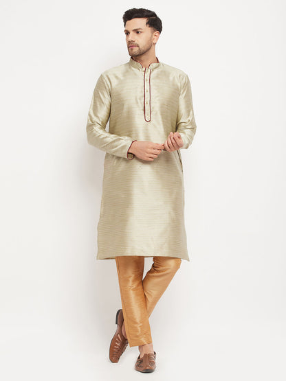 Men's Beige Silk Blend Straight Kurta Pyjama Set