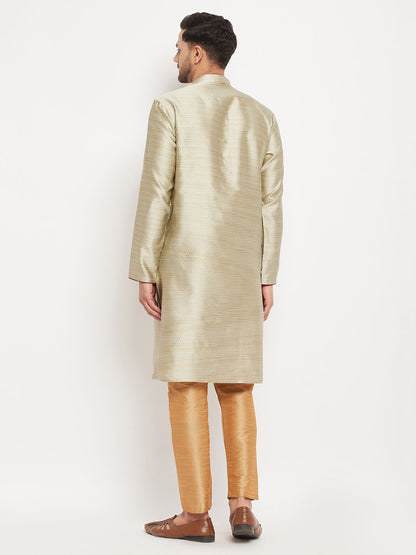 Men's Beige Silk Blend Straight Kurta Pyjama Set