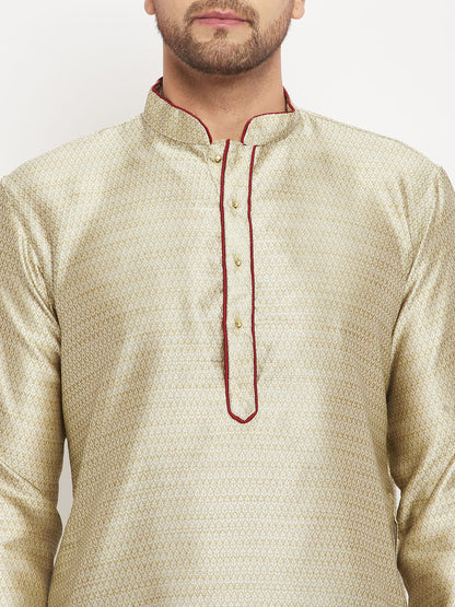 Men's Beige Silk Blend Straight Kurta Pyjama Set