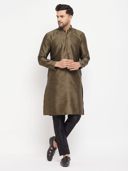 Men's Black Silk Blend Straight Kurta Pyjama Set