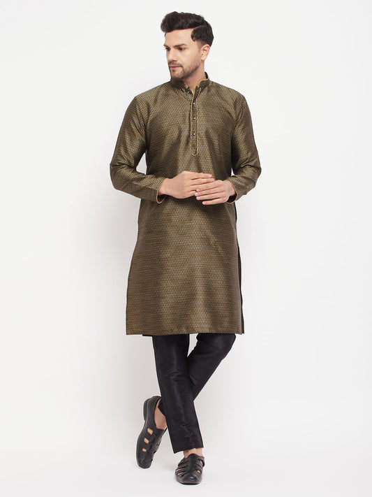 Men's Black Silk Blend Straight Kurta Pyjama Set