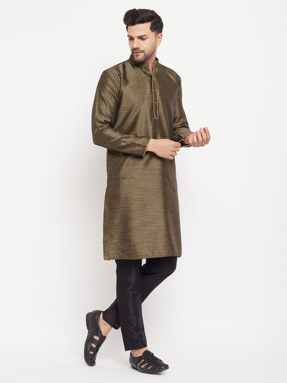 Men's Black Silk Blend Straight Kurta Pyjama Set