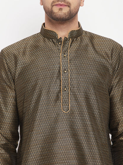 Men's Black Silk Blend Straight Kurta Pyjama Set