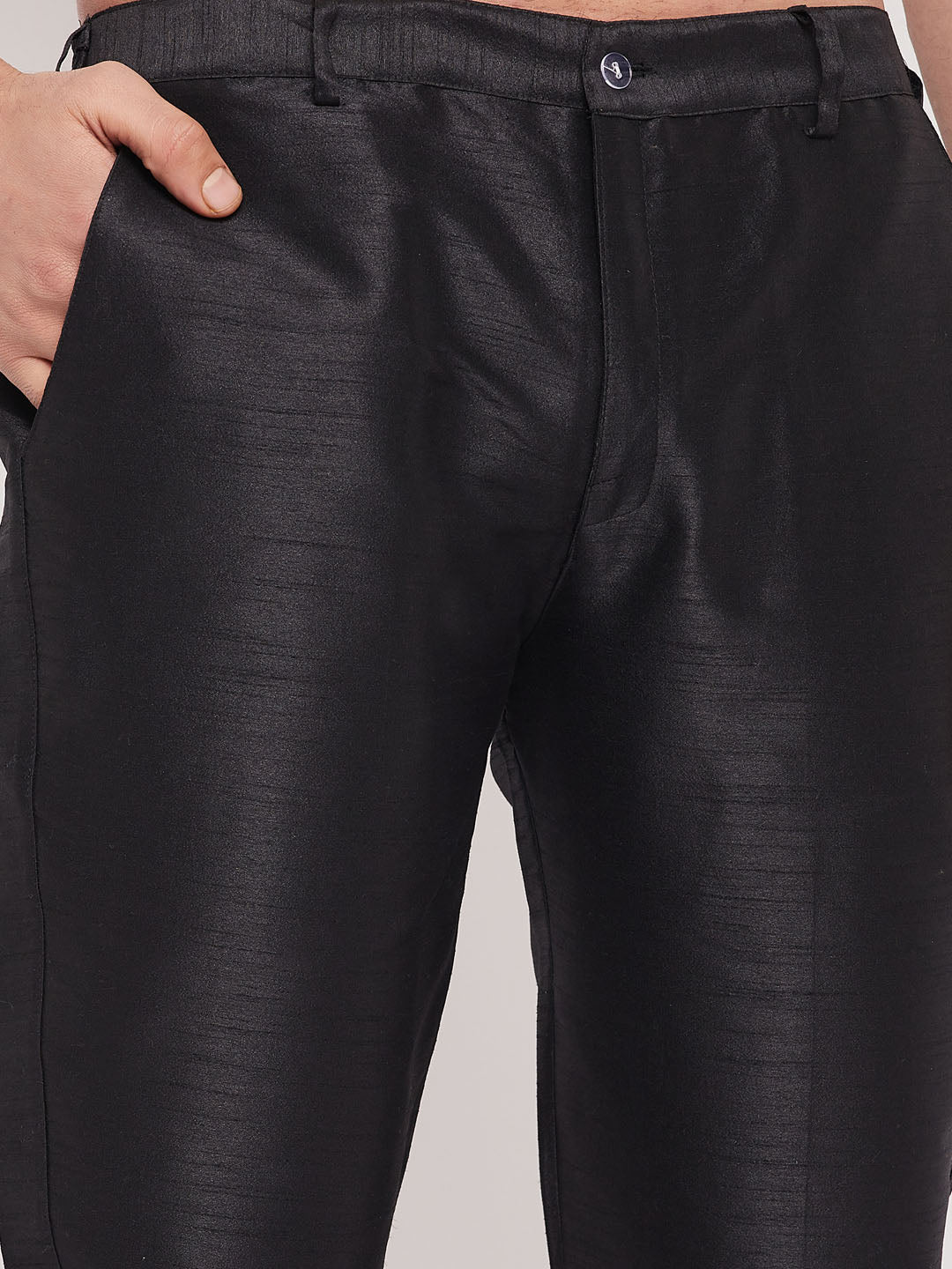 Men's Black Silk Blend Straight Kurta Pyjama Set