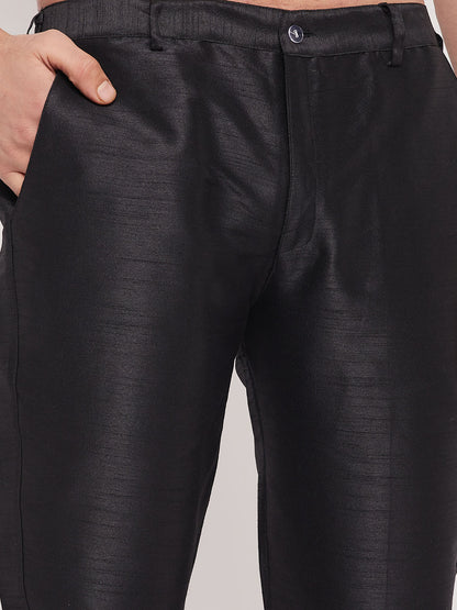 Men's Black Silk Blend Straight Kurta Pyjama Set