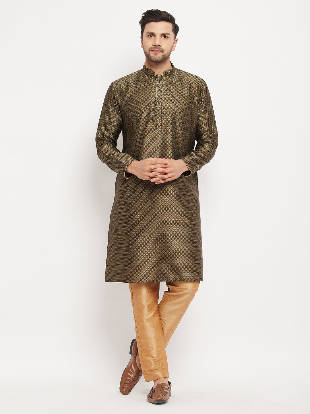 Men's Black Silk Blend Straight Kurta Pyjama Set