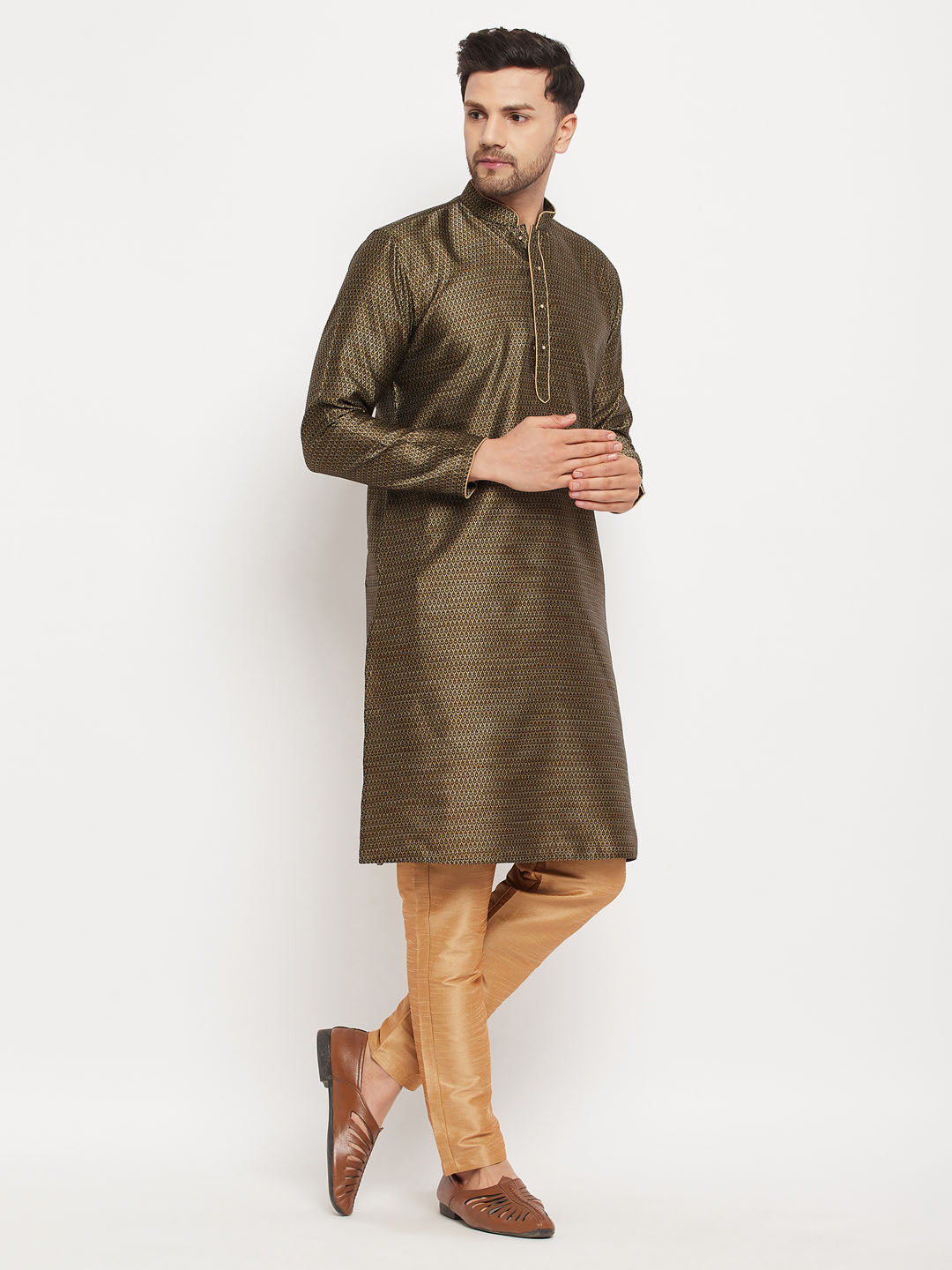 Men's Black Silk Blend Straight Kurta Pyjama Set