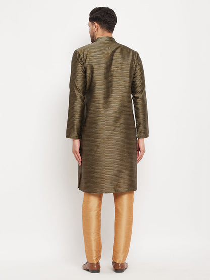 Men's Black Silk Blend Straight Kurta Pyjama Set