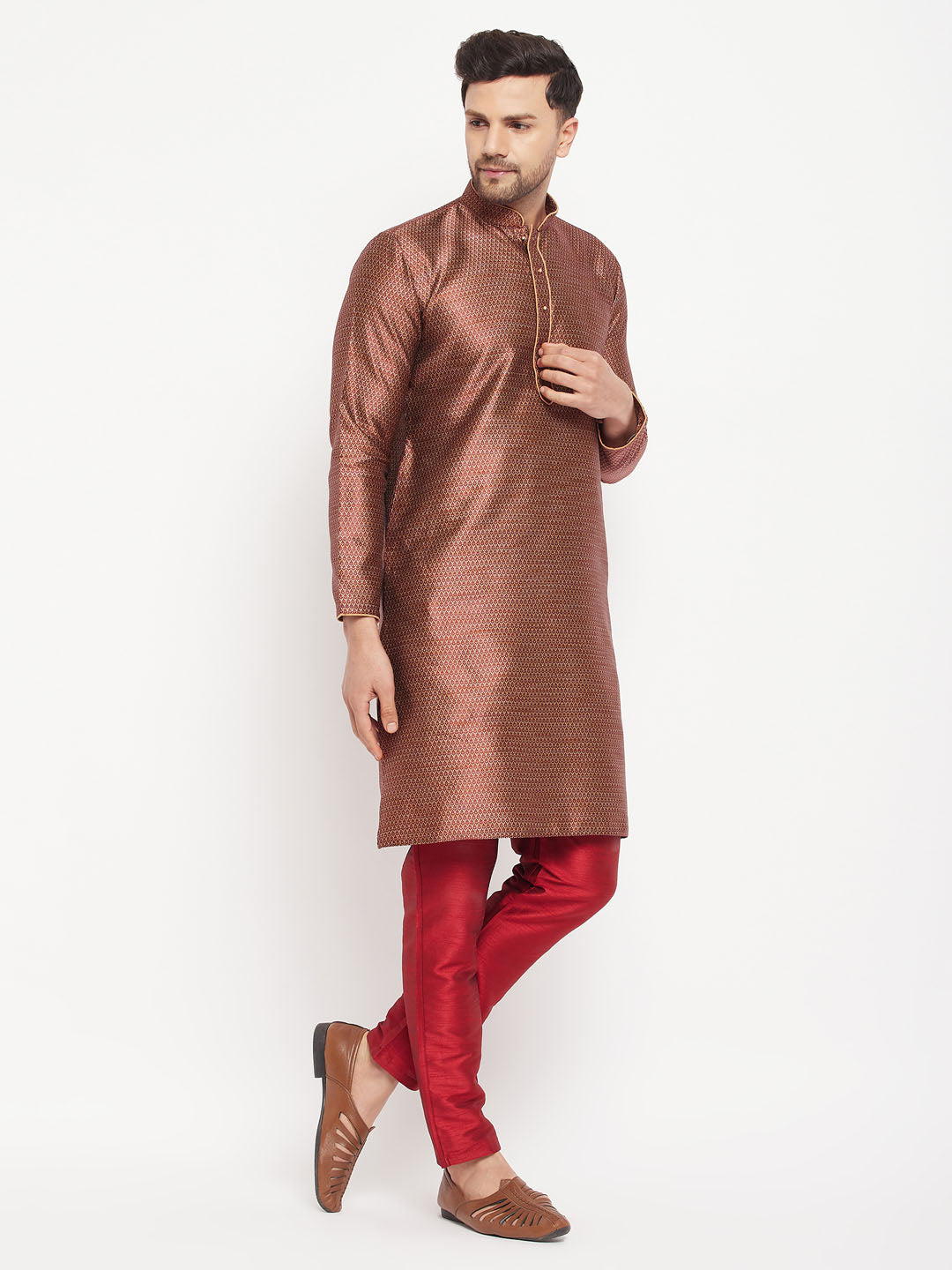 Men's Maroon Silk Blend Straight Kurta Pyjama Set