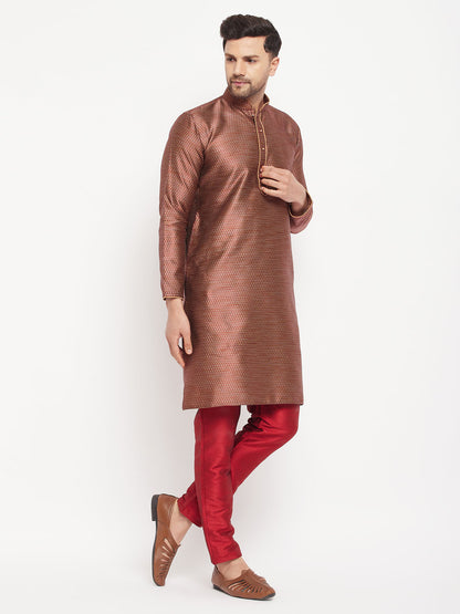 Men's Maroon Silk Blend Straight Kurta Pyjama Set
