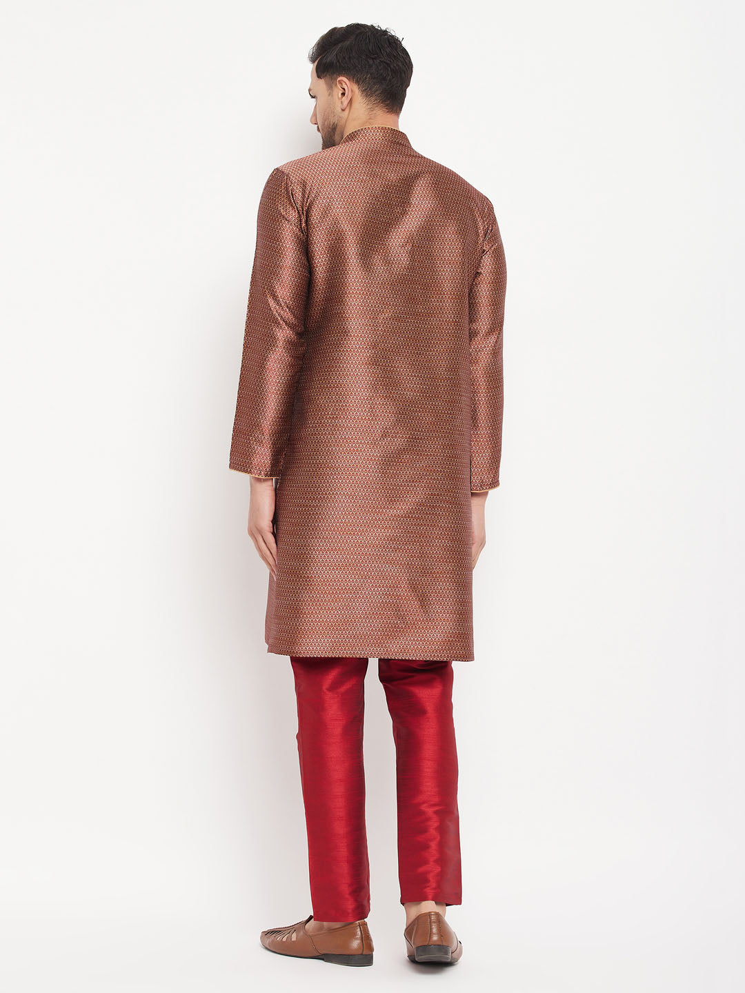 Men's Maroon Silk Blend Straight Kurta Pyjama Set