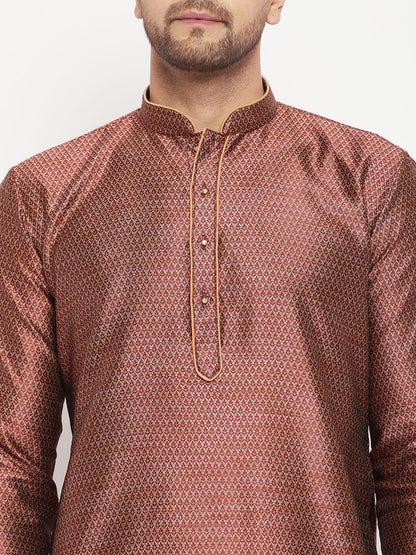 Men's Maroon Silk Blend Straight Kurta Pyjama Set