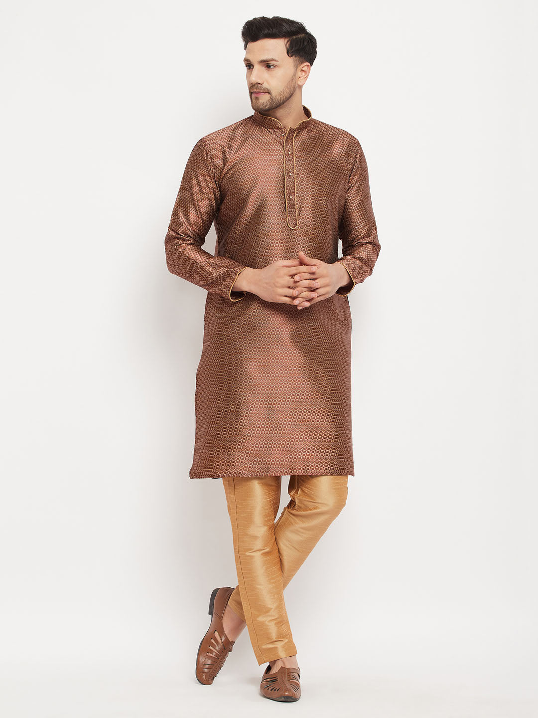 Men's Maroon Silk Blend Straight Kurta Pyjama Set