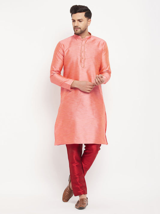 Men's Pink Silk Blend Straight Kurta Pyjama Set