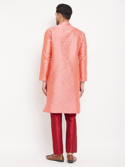 Men's Pink Silk Blend Straight Kurta Pyjama Set