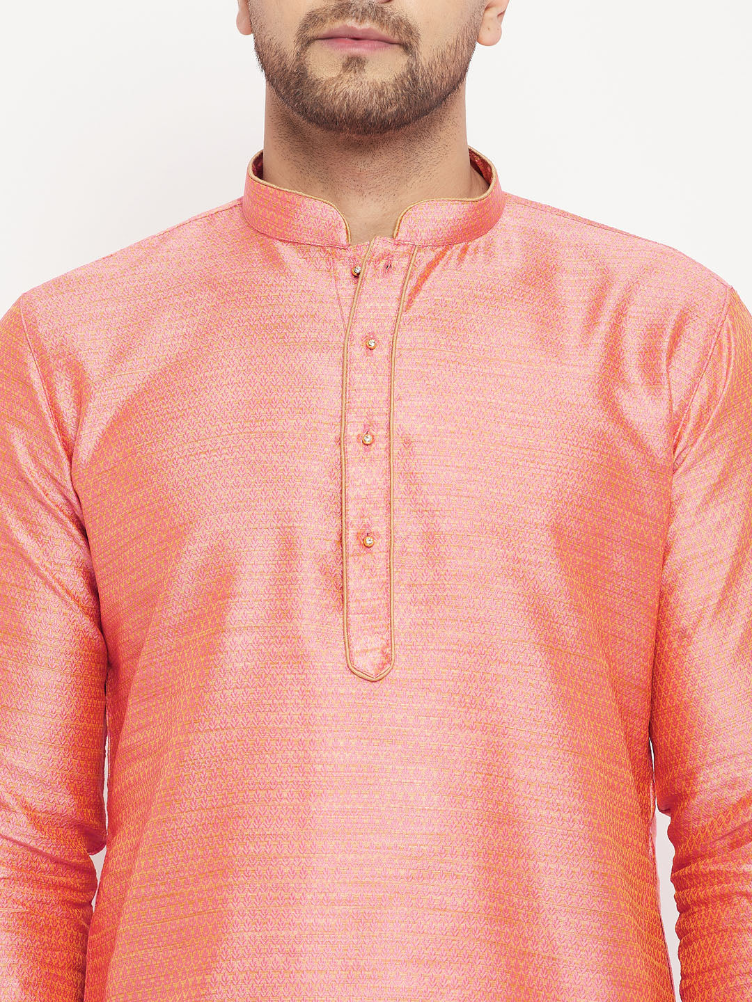 Men's Pink Silk Blend Straight Kurta Pyjama Set