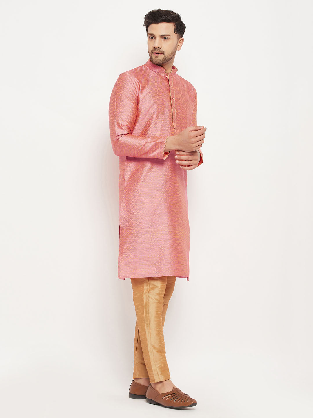 Men's Pink Silk Blend Straight Kurta Pyjama Set