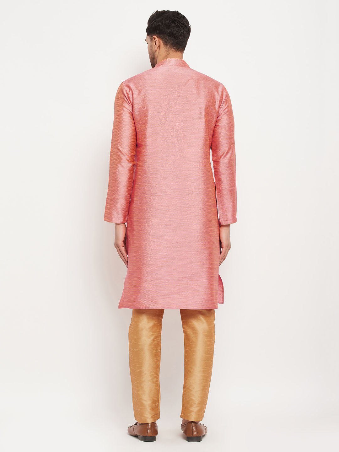 Men's Pink Silk Blend Straight Kurta Pyjama Set