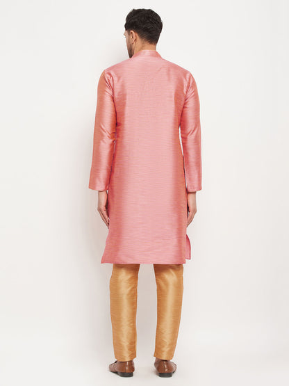 Men's Pink Silk Blend Straight Kurta Pyjama Set