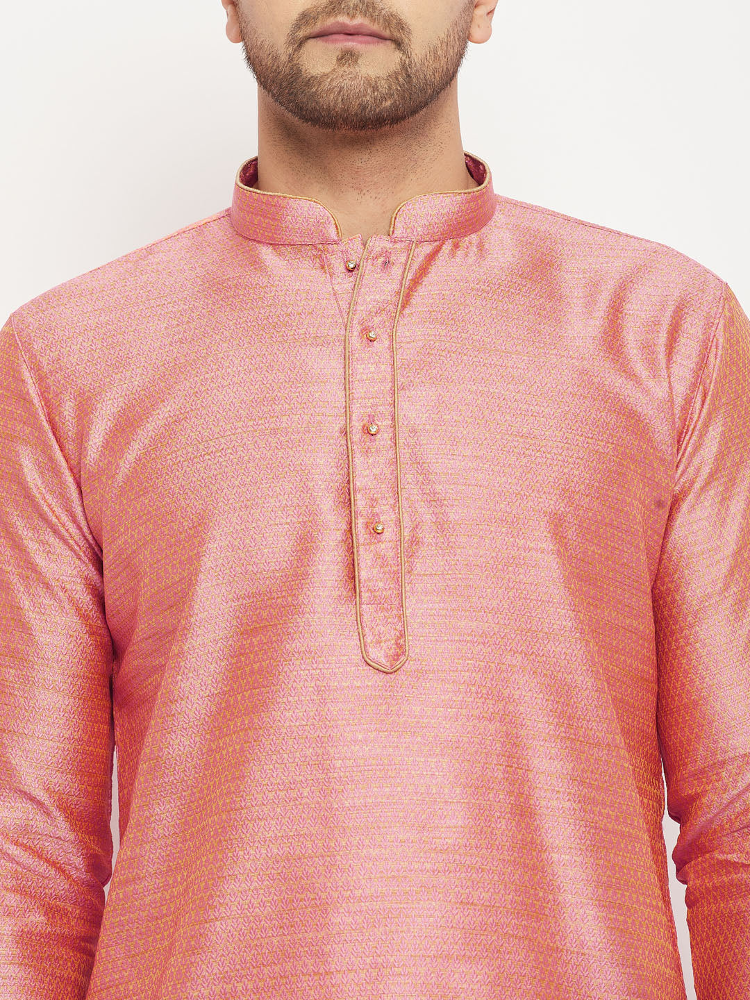Men's Pink Silk Blend Straight Kurta Pyjama Set