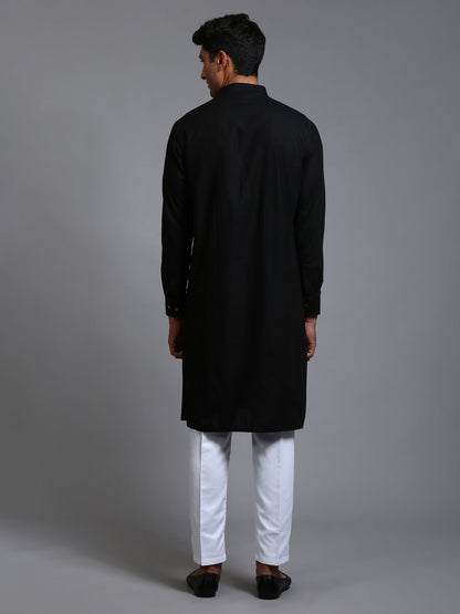 Men's Black Cotton Blend Straight Kurta Pyjama Set