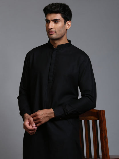Men's Black Cotton Blend Straight Kurta Pyjama Set