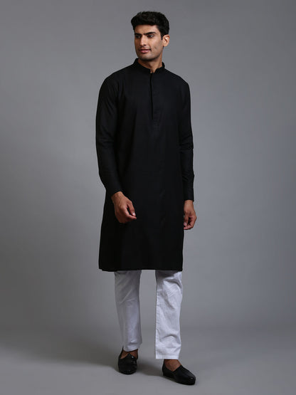 Men's Black Cotton Blend Straight Kurta Pyjama Set