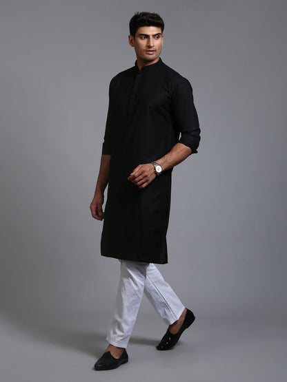 Men's Black Cotton Blend Straight Kurta Pyjama Set