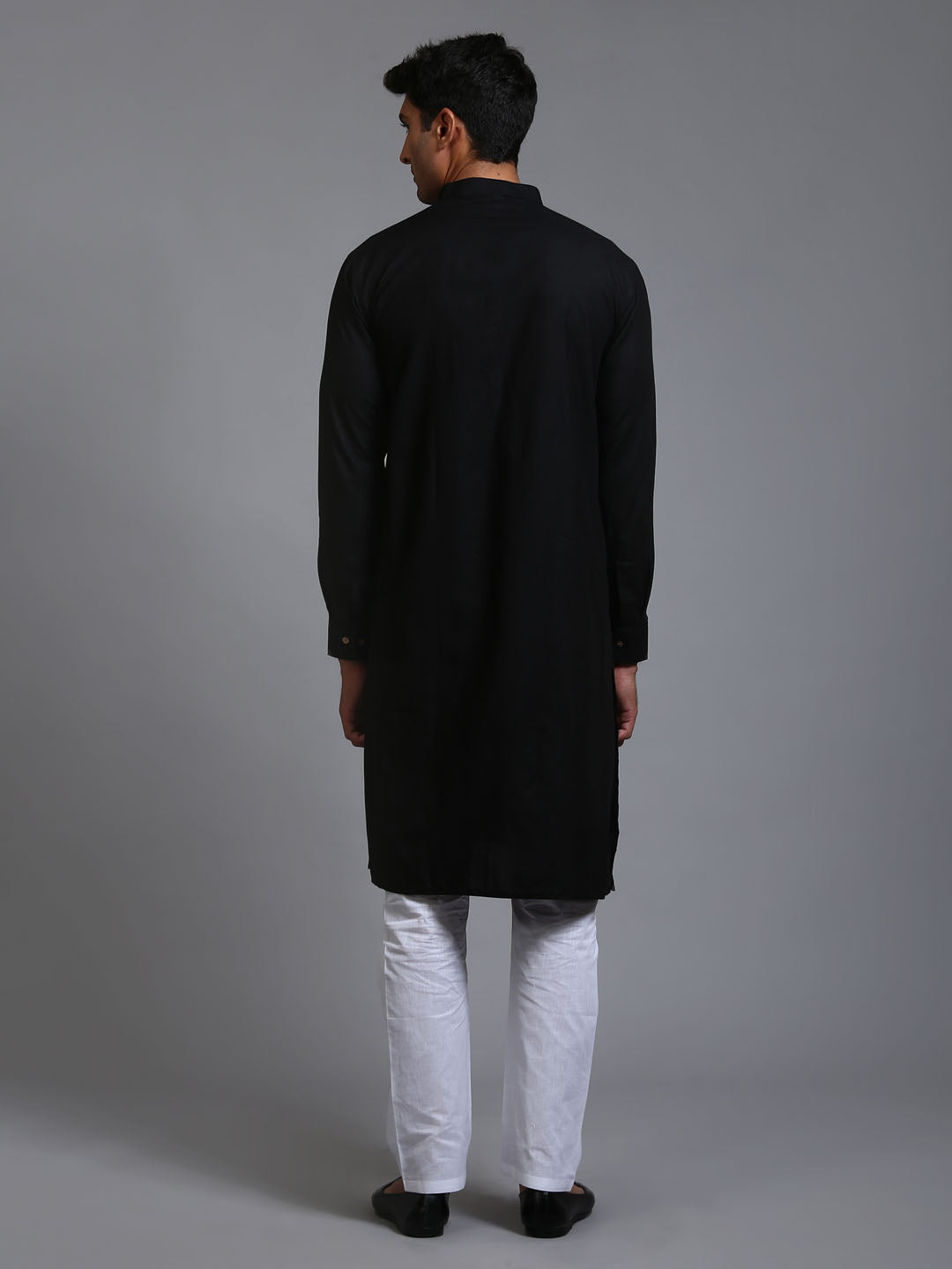 Men's Black Cotton Blend Straight Kurta Pyjama Set