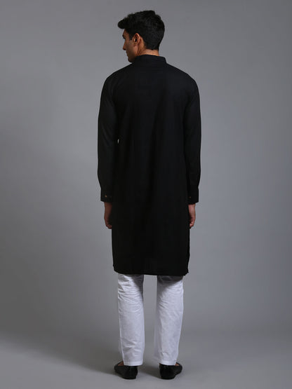 Men's Black Cotton Blend Straight Kurta Pyjama Set