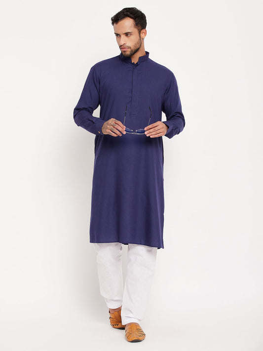 Men's Blue Cotton Blend Straight Kurta Pyjama Set