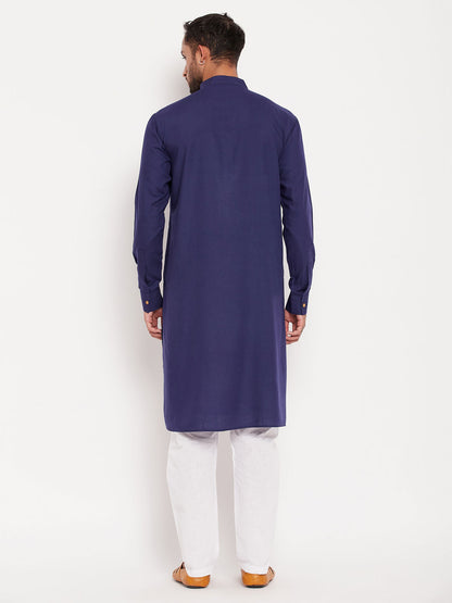 Men's Blue Cotton Blend Straight Kurta Pyjama Set