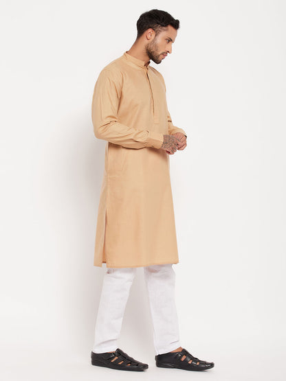 Men's Chiku Cotton Blend Straight Kurta Pyjama Set