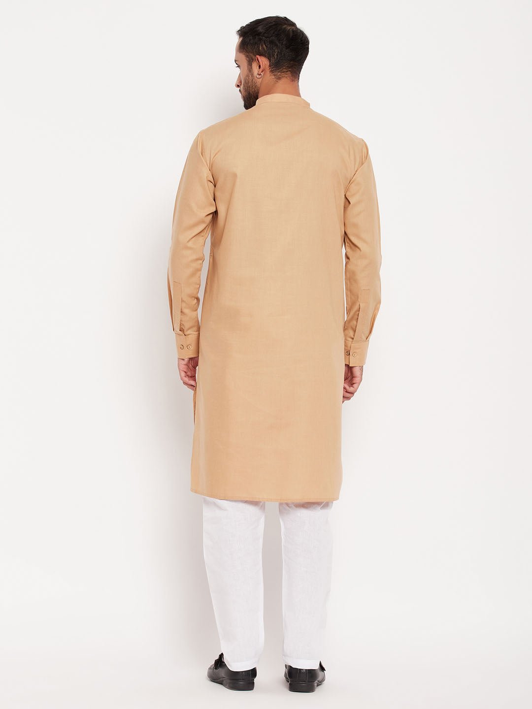 Men's Chiku Cotton Blend Straight Kurta Pyjama Set
