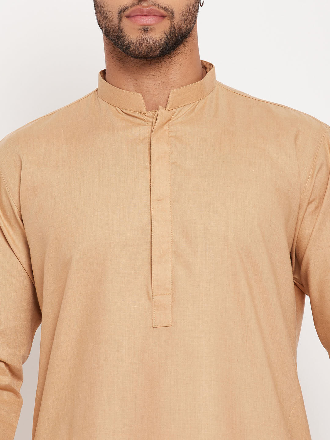 Men's Chiku Cotton Blend Straight Kurta Pyjama Set