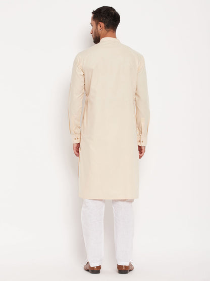 Men's Cream Cotton Blend Straight Kurta Pyjama Set