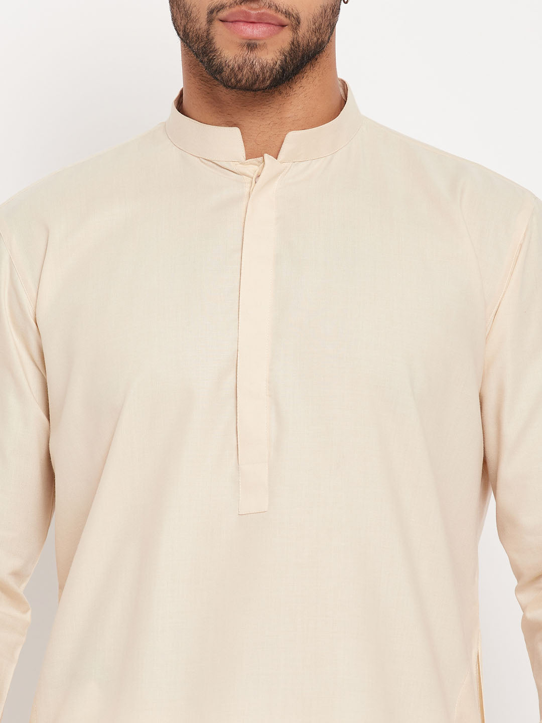 Men's Cream Cotton Blend Straight Kurta Pyjama Set