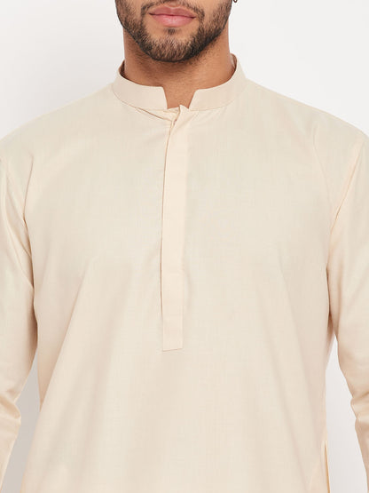 Men's Cream Cotton Blend Straight Kurta Pyjama Set