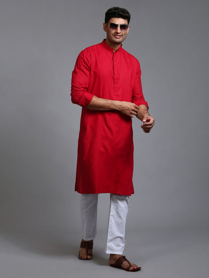 Men's Maroon Cotton Blend Straight Kurta Pyjama Set