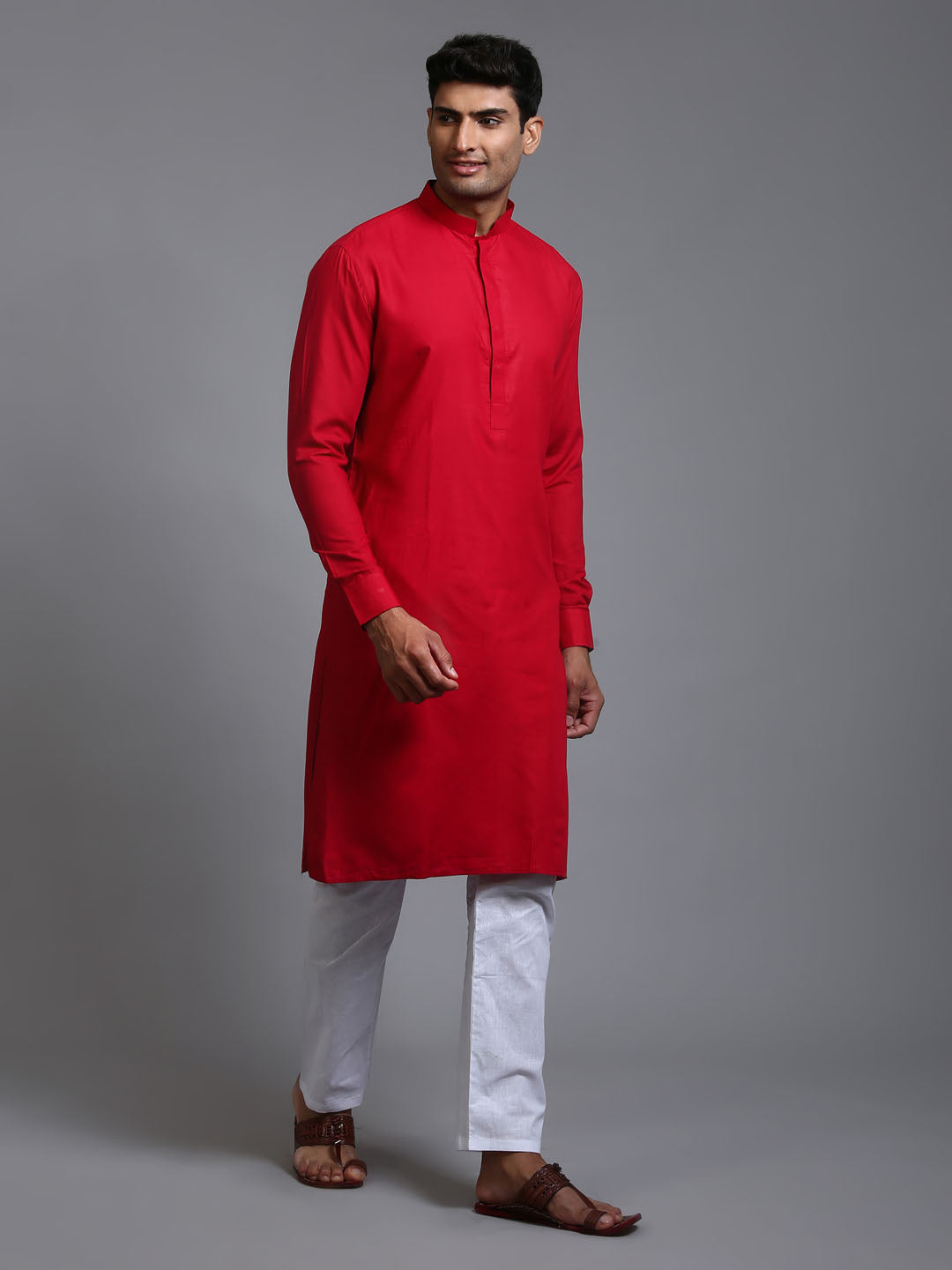 Men's Maroon Cotton Blend Straight Kurta Pyjama Set